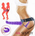 Purple Lesbian Wear Pull Pants Solid Color Double Dildo 